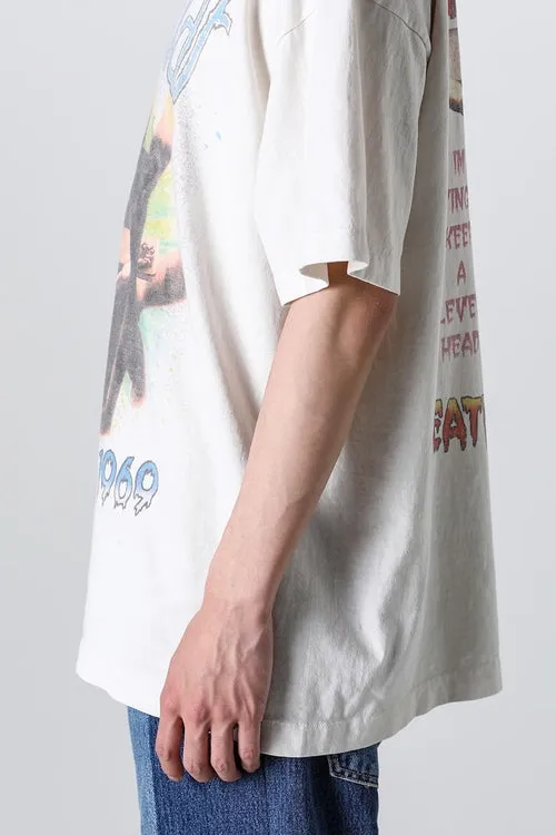 SAINT MICHAEL SAINT WAR TEE/WHAT new style Jesus cross retro short-sleeved, off-white S-XL, ready-to-wear, washed and distressed, printed repeatedly and modified, tube-woven seamless fabric, with little angel anti-counterfeiting label